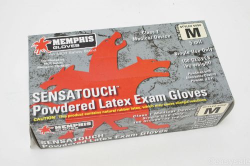 Mcr safety 5050m sensatouch latex disposable powdered latex exam gloves (tan) for sale