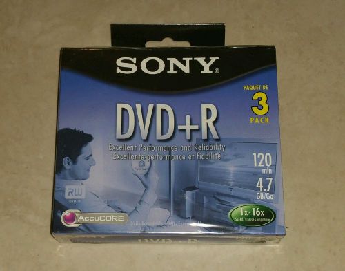 NEW Sony DVD+R 3 Pack Recordable 3DPR47L4 120 Minutes 4.7GB 16x Fast Shipping