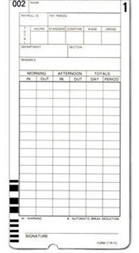 200 TIME CARDS FOR ICON CT-900 CALCULATING TIME RECORDER, CTR-TC COMPATIBLE
