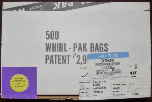 LOT OF 500 NEW MILLIPORE XX0500004 NASCO WHIRL-PAK BAGS 99100012.00