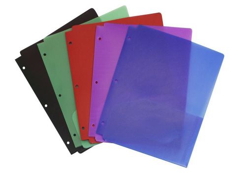 Storex Poly Pocket Folders, 3-Hole Punched Assorted Colors - Lot of 10