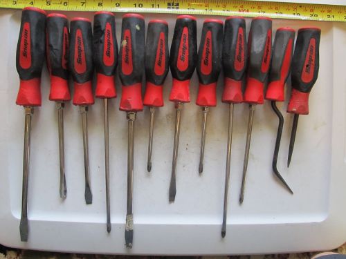 10 Snap On screwdrivers and 2 Snap On awls