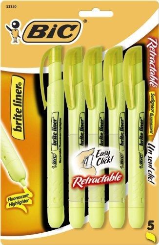 BIC Brite Liner Retractable Highlighter, Chisel Tip, Yellow, 30-Count