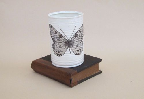 Recycled art pens - pencils - brushes - utensils holder botanical butterfly