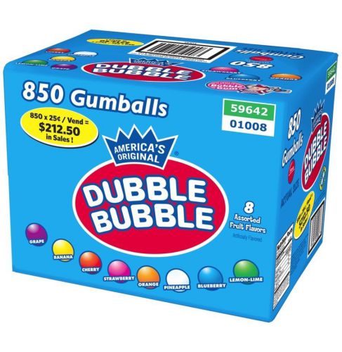 DUBBLE BUBBLE 1&#034; GUMBALLS 850 Vending Gumballs! 8 Assorted Fruit Flavors Free Sh