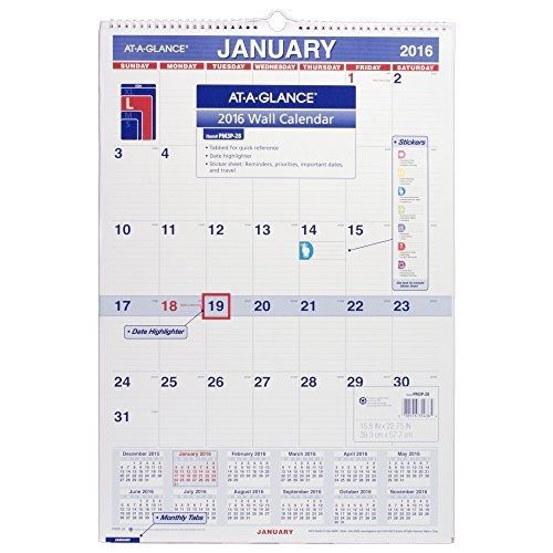 At-A-Glance AT-A-GLANCE Wall Calendar 2016, Tabs, Stickers, 15.5 x 22.75 Inches