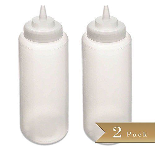 True Craftware - Set of 2 32 Oz Clear Wide Mouth Squeeze Bottles - Condiment