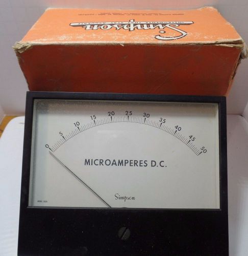 Vintage NEW OLD STOCK SIMPSON #3326 Microamperes D.C. Large Panel Meter BOXED