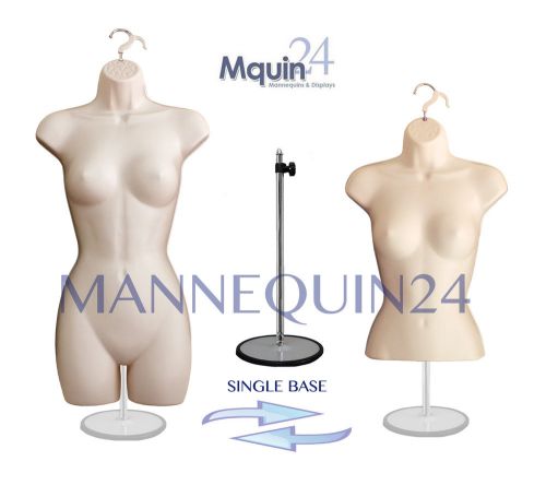 2 FLESH MANNEQUINS(HIP &amp; WAIST) +1 METAL STAND +2 HANGERS FEMALE TORSO BODY FORM
