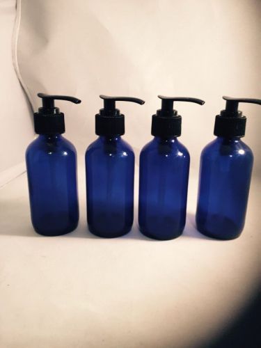 Cobalt Blue Glass Bottle with Black Lotion Pump 4 oz