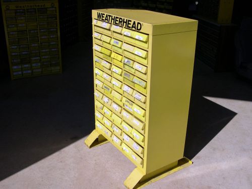 (2) vtg. weatherhead metal display storage parts bins cabinets oil garage save for sale