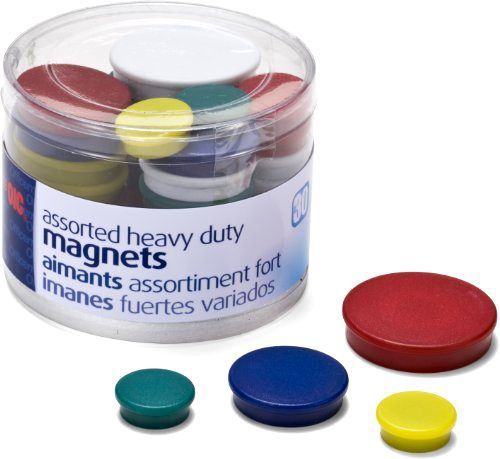 Officemate Heavy Duty Magnets, Assorted Sizes and Colors, 30 per Tub (92501)