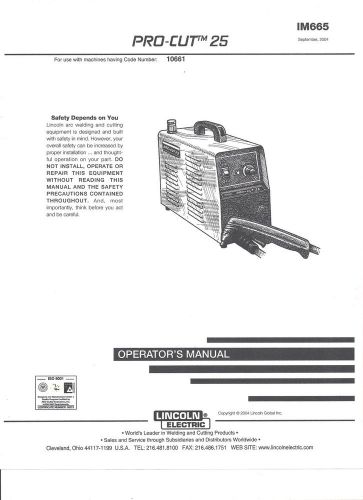 Lincoln Electric (Pro Cut 25 Welder Operators  Manual) Bound Copy