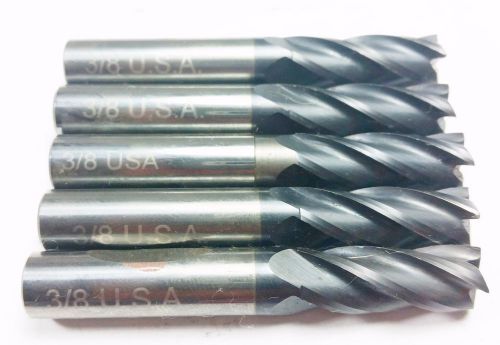 Machinist Lot of 5) 3/8&#034; HTC Carbide TiALN 4 Flute End Mill *NR* B 943