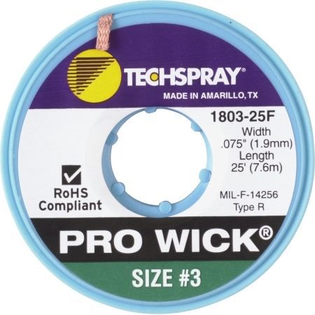 Techspray - Pro Wick braid Size 2; .060&#034;W x 25&#039;L; Yellow