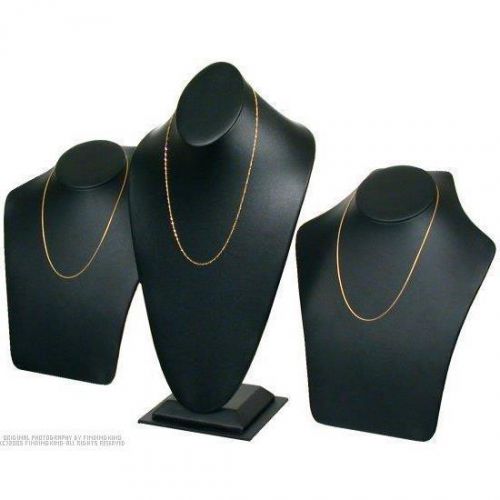 3 Black Faux Leather Necklace Bust Displays