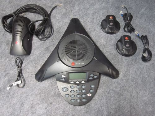 Polycom SoundStation 2 2201-16200-001 Conference Phone with 2 Ext. Mics &amp; Power