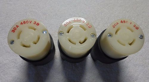 Hubbel 3 phase female plug twist lock 30 amp - 480 v - 4 wire - lot of three for sale