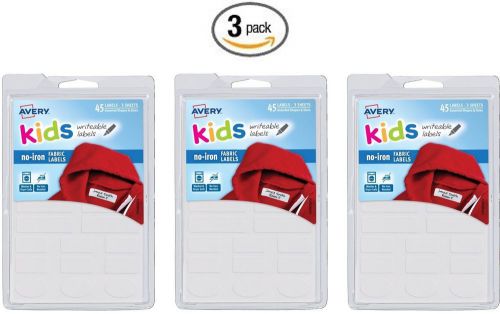 Avery No-Iron Clothing Labels, White, Assorted, Pack of 45 (40700) (3-Packs)