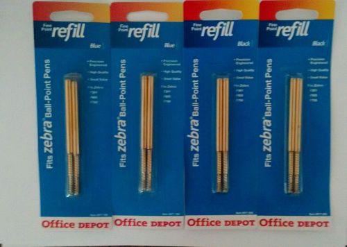 Office Depot 8 Zebra blue and black Ballpoint pen refill fine point refills