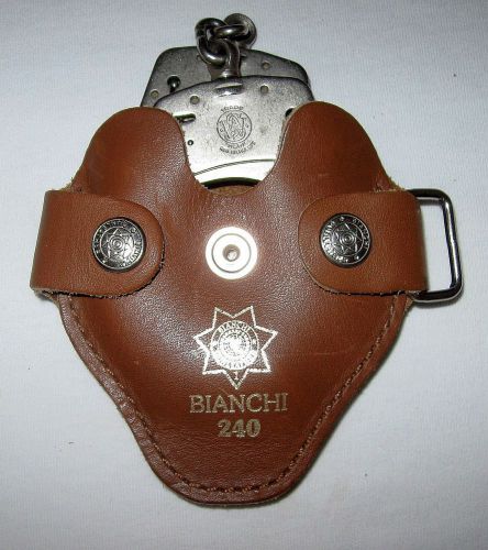 Vintage Bianchi 240 Quick Release Handcuff Holder, Brown Leather, Pull-Through