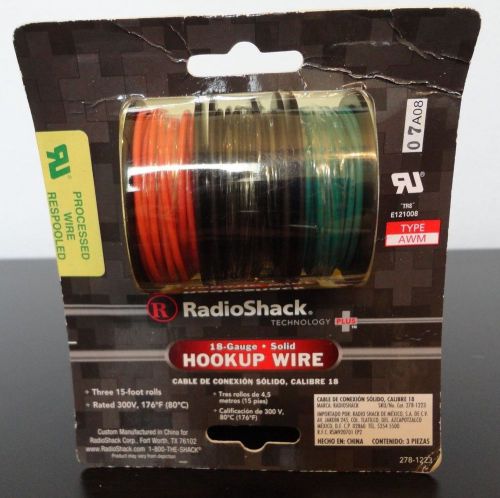 Radio Shack Hookup Three 15 ft Rolls Wire 18 Gauge Solid 300V 278-1223