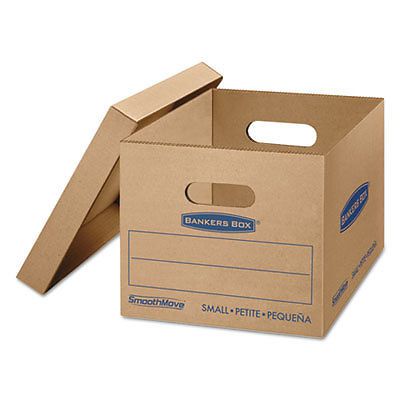 SmoothMove Classic Small Moving Boxes, 15l x 12w x 10h, Kraft/Blue, 10/Carton