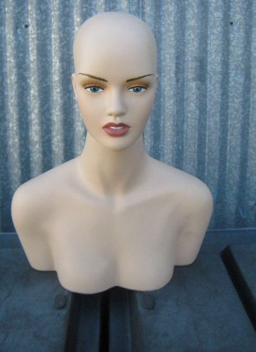 (USED) Fleshtone Female Mannequin Head Form Display w/ Shoulder Bust Upper Body