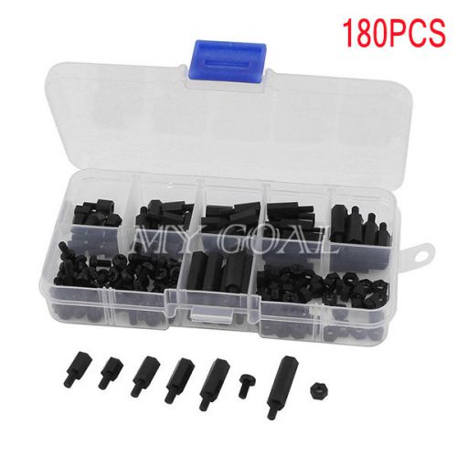 180pcs m3 nylon screw m-f hex spacers nut assortment kit stand plastic box black for sale