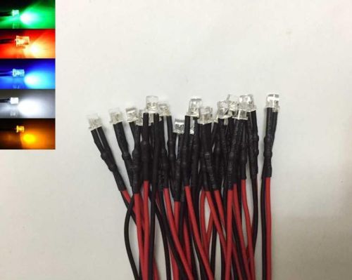 (50 PCS) Mixed Color 3mm Flat Top LED Wired Light 5V 12V red blue white yellow