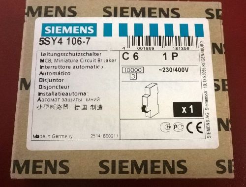 SIEMENS 5SY4 106-7 Miniature Circuit Breaker 230-400v NEW