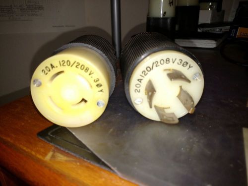 Used, hubbell 20 amp, 120/208 v, 3 phase, plug, twist-lock male &amp; female plugs for sale
