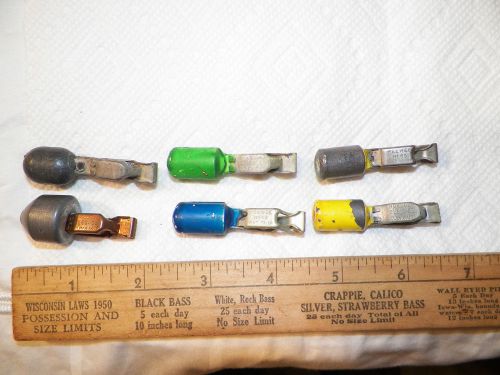 6 Vintage Mueller Electric Company Clips - 5 PEE WEE 45 &amp; 1 COPPER 45C PC-1 Clip