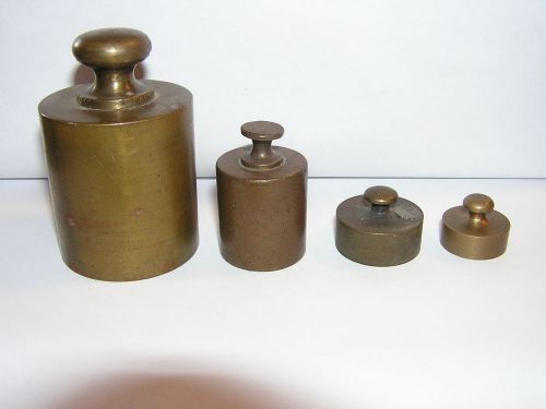 VINTAGE BRASS CALIBRATION WEIGHT SET - 4 PIECES - IN GRAMS AND OZ.