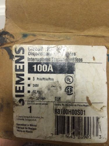 Siemens b3100h00s01 3 pole 100 amp shunt-trip circuit breaker for sale