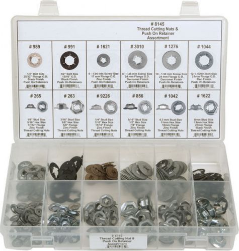 Thread cutting nuts &amp; push on retainer assortment 12 sizes 245 pieces for sale