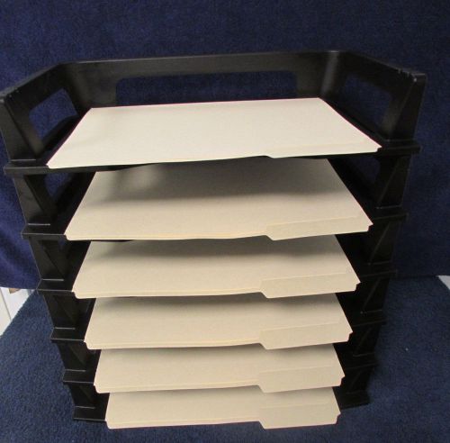 Letter trays desk stacking pack of 6 black side load office max plastic c5-21 for sale