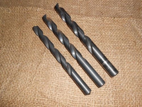 Lot of 3 larger high speed steel jobber drill bits, 1/2&#034;, 9/16&#034;, 5/8&#034;, usa for sale
