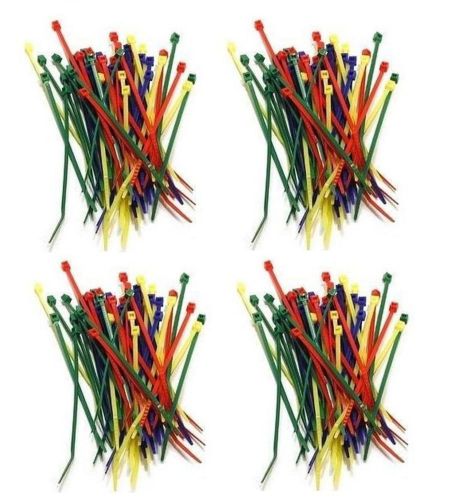 400 Pc 4&#034; Nylon Wire Zip Ties Cable Straps Colored Green Red Blue Yellow Strips