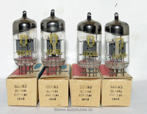 2 new tubes rft ecc83 12ax7 (507024) germany production from 1969 all same code for sale