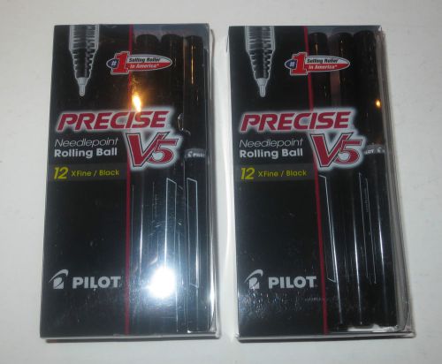 TWO 12 packs of Pilot Precise V5 Needlepoint Rolling Ball Pens - BLACK