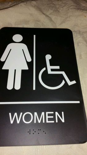 Restroom / Bathroom Braille ADA Black Plastic 6x9 Women Handicap Sign NWOP
