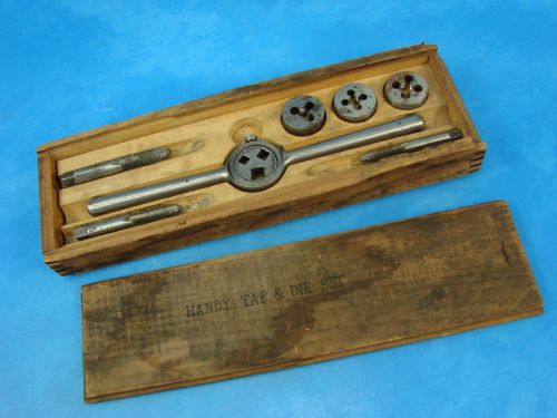 Vintage handy tap &amp; die set w/ wood case 1/4 3/8 5/16 for sale