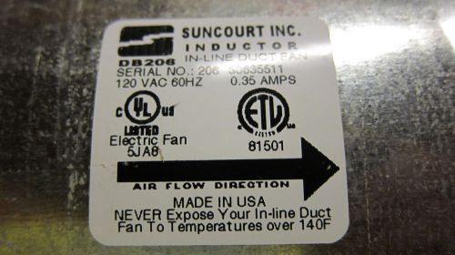 Suncourt Inductor 6 in. In-Line Duct Fan DB206 Never Used