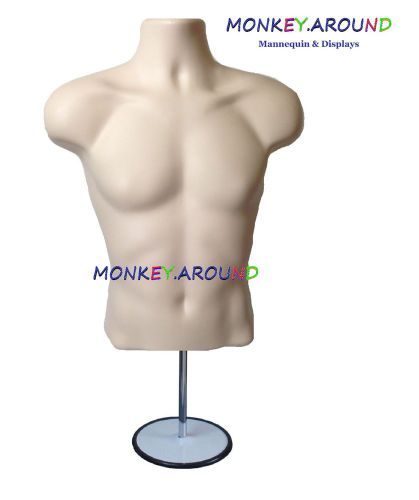 1 male mannequin flesh body form display clothing w/hook hanger + w/ metal stand for sale