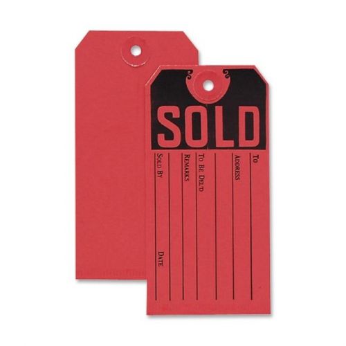 50 CARDSTOCK RED SOLD PRODUCT TAGS 4-3/4&#034; x 2-3/8&#034; GARAGE SALE AUCTION FURNITURE