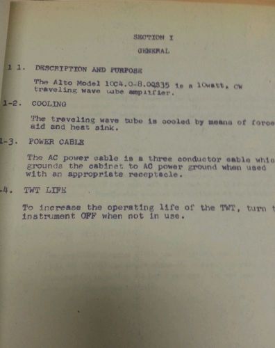 Alto scientific instruction manual microwave amplifier TWT 1967