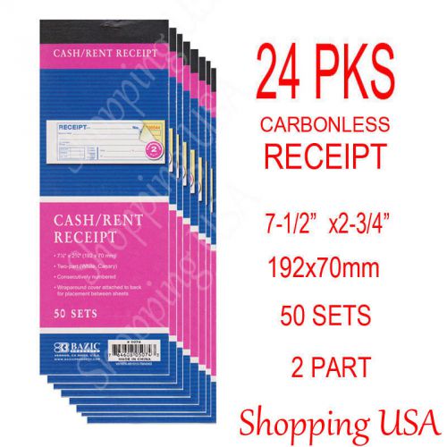 24 Pcs 2 Parts Carbonless Cash/Rent Receipt Books Form Invoice 50 Sets