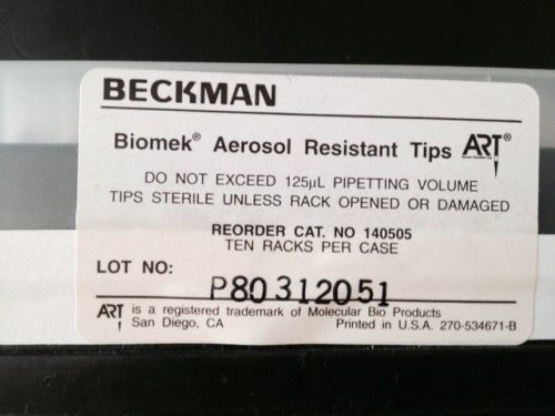 BECKMAN 140505, Biomek 125uL, Aerosol Resist. Tips,1 Rack