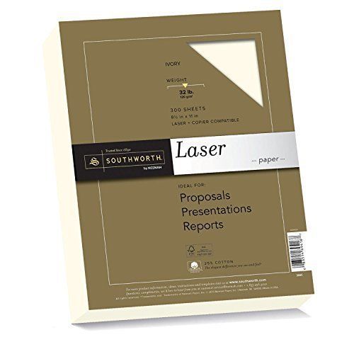 Southworth 25% cotton laser paper, 8.5 x 11 inches, 300 sheets, ivory (368c) for sale